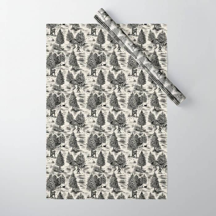 Bigfoot / Sasquatch Toile De Jouy In Black Wrapping Paper