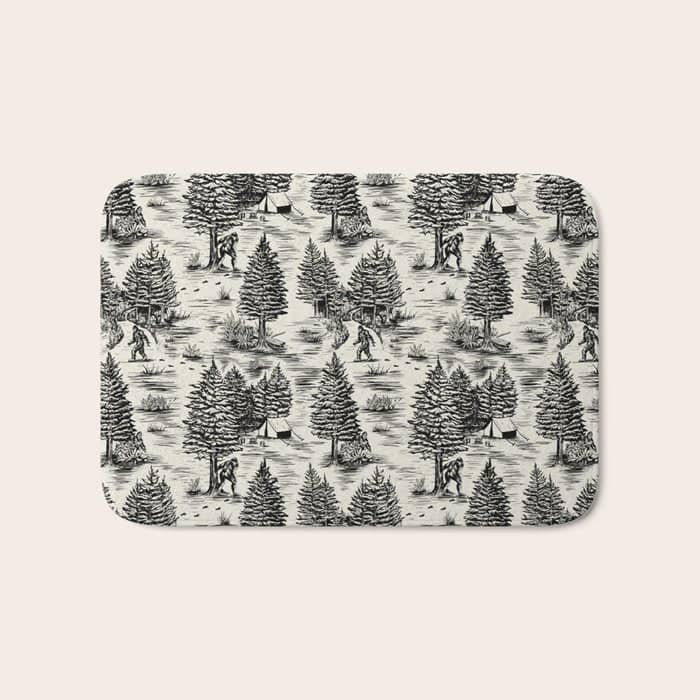 Bigfoot / Sasquatch Toile De Jouy In Black Bath Mat