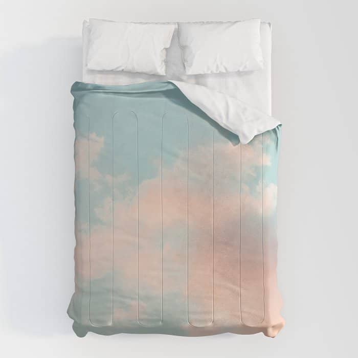 Cotton Candy Clouds - Nature Photography Art Print, Pastel Comforter