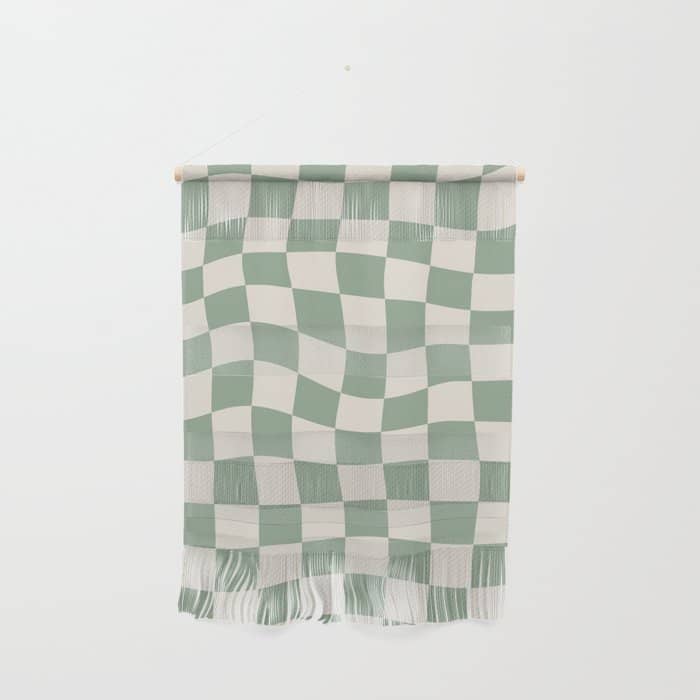 Sage Green Wavy Checkered Pattern Wall Hanging