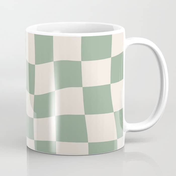 Sage Green Wavy Checkered Pattern Coffee Mug