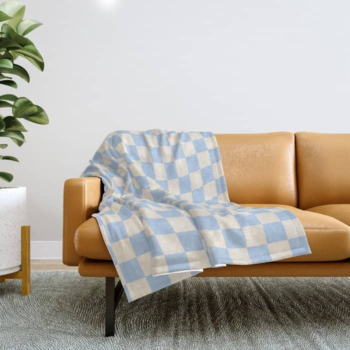 Check - Baby Blue Twist Checkerboard Print Throw Blanket