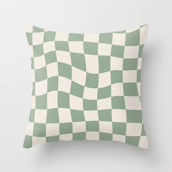 Sage Green Wavy Checkered Pattern Throw Pillow