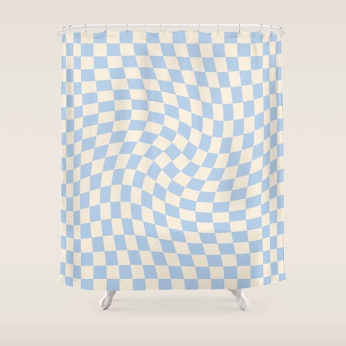 Check - Baby Blue Twist Checkerboard Print Shower Curtain