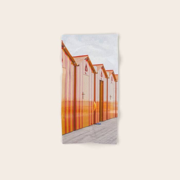Sorrento Stripes | Red And Orange Beach Changing Rooms Art Print | Amalfi Coast Italy Travel Photography Bath Towel