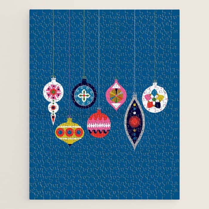 Retro Christmas Baubles On A Dark Background Jigsaw Puzzle