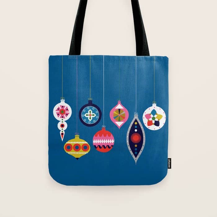 Retro Christmas Baubles On A Dark Background Tote Bag