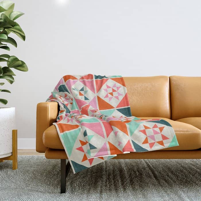 Festive Quilt Pattern In Pink, Red And Green Throw Blanket