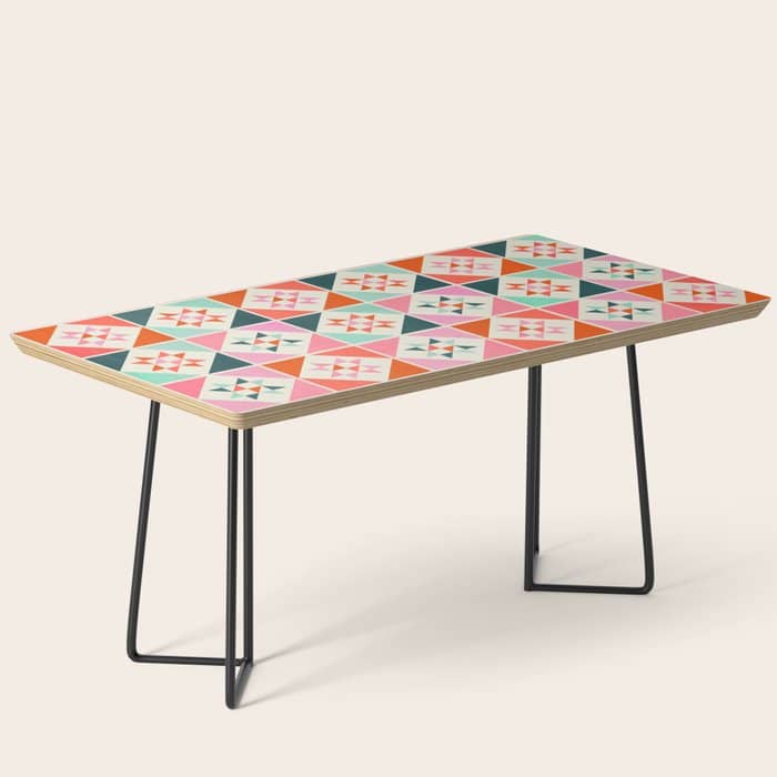 Festive Quilt Pattern In Pink, Red And Green Coffee Table