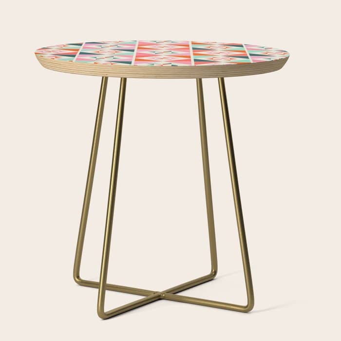 Festive Quilt Pattern In Pink, Red And Green Side Table