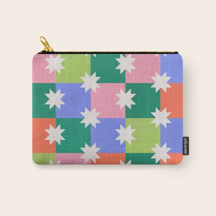 Checkered Holiday Pattern With Stars Carry All Pouch