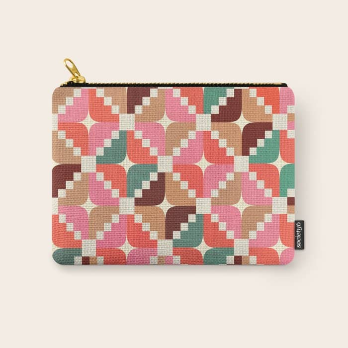 Winter Retro Quilt Pattern Carry All Pouch