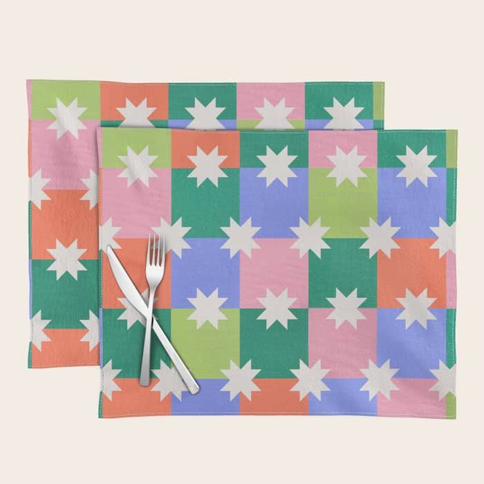 Checkered Holiday Pattern With Stars Placemat