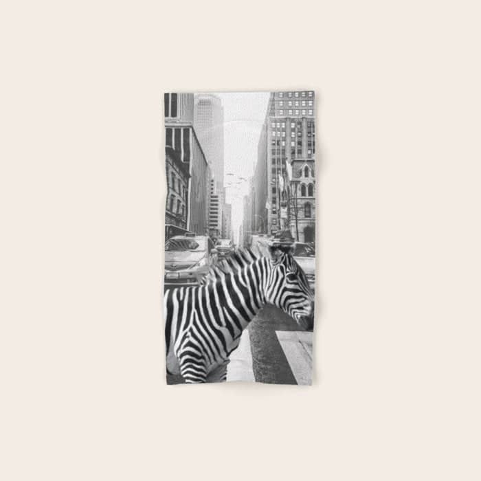 Zebra In The City - Black And White Photography Collage Bath Towel