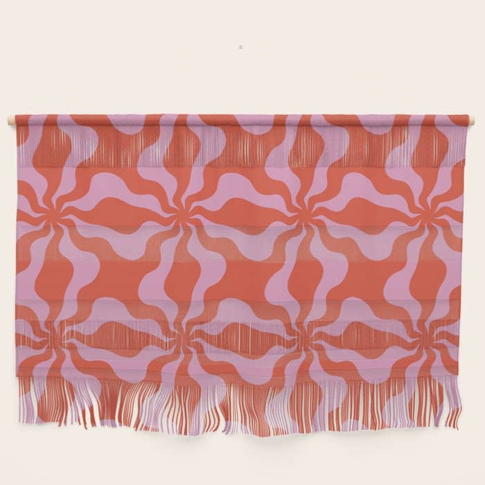Retro Orange Pink Abstract 70s Pattern Wall Hanging
