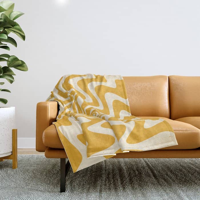 Retro 70s Swirl Spiral Banana Yellow Groovie  Throw Blanket