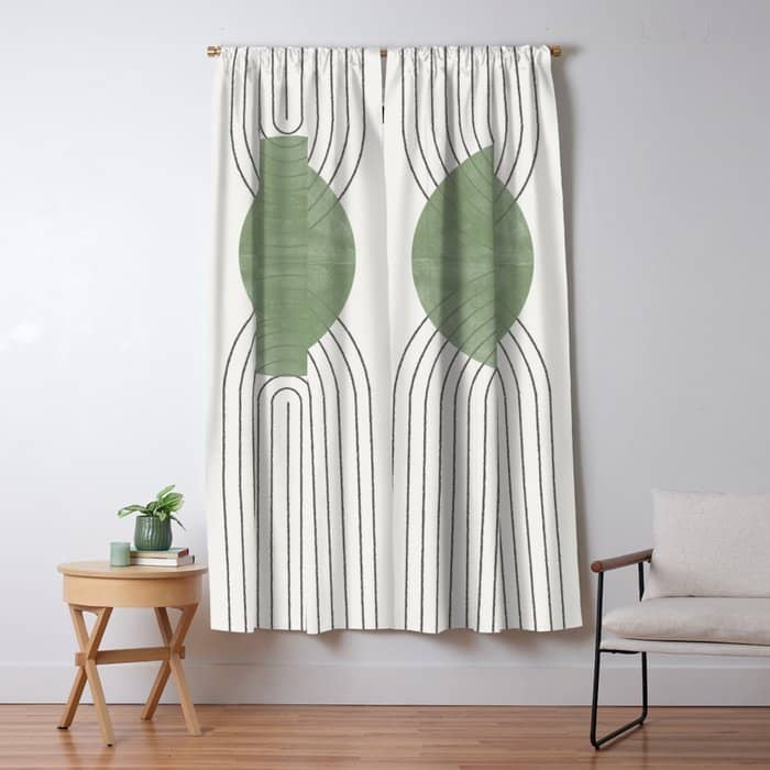 Mid Century Green Moon Shape  Window Curtain