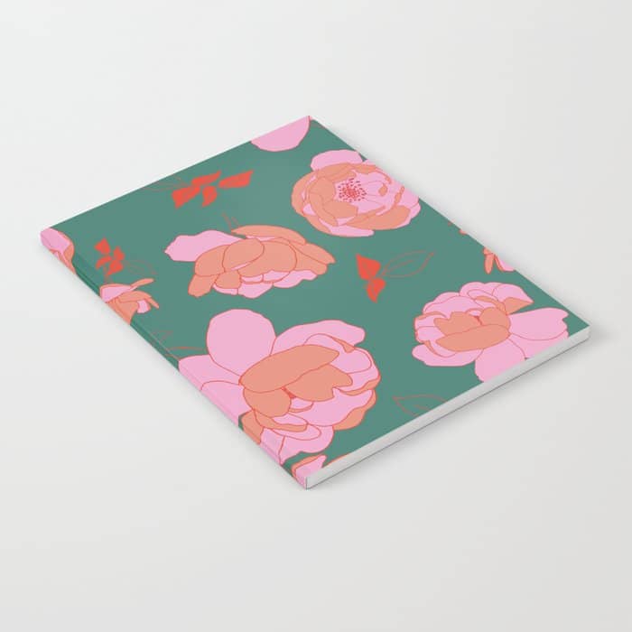 English Roses In Pink And Green Notebook