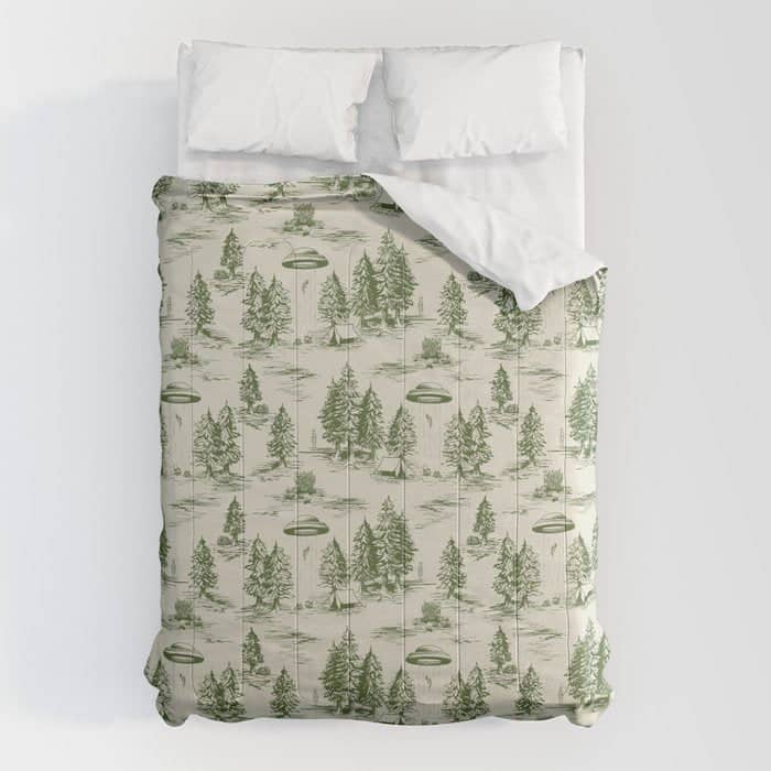 Green Alien Abduction Toile De Jouy Pattern Comforter