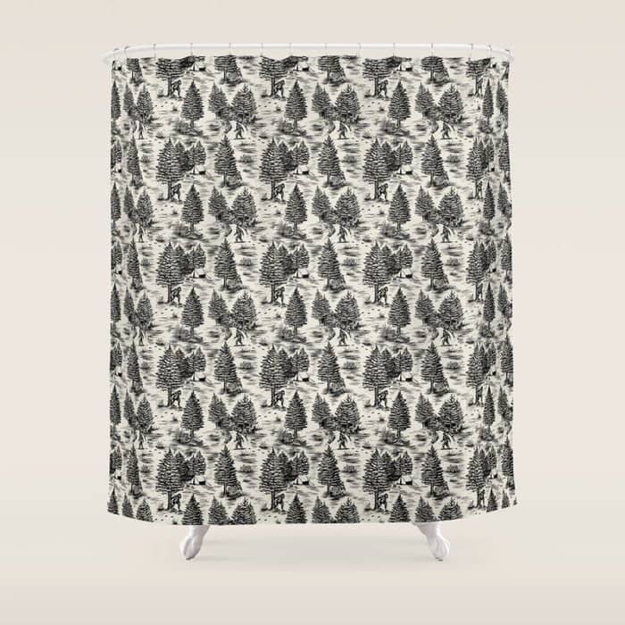 Bigfoot / Sasquatch Toile De Jouy In Black Shower Curtain