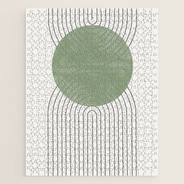 Mid Century Green Moon Shape  Jigsaw Puzzle