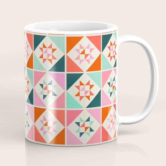 Festive Quilt Pattern In Pink, Red And Green Coffee Mug