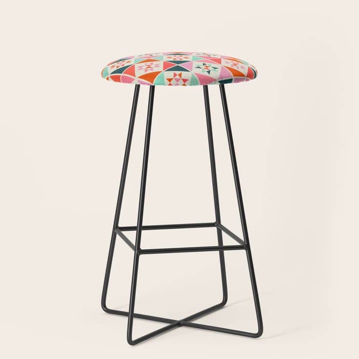 Festive Quilt Pattern In Pink, Red And Green Stool