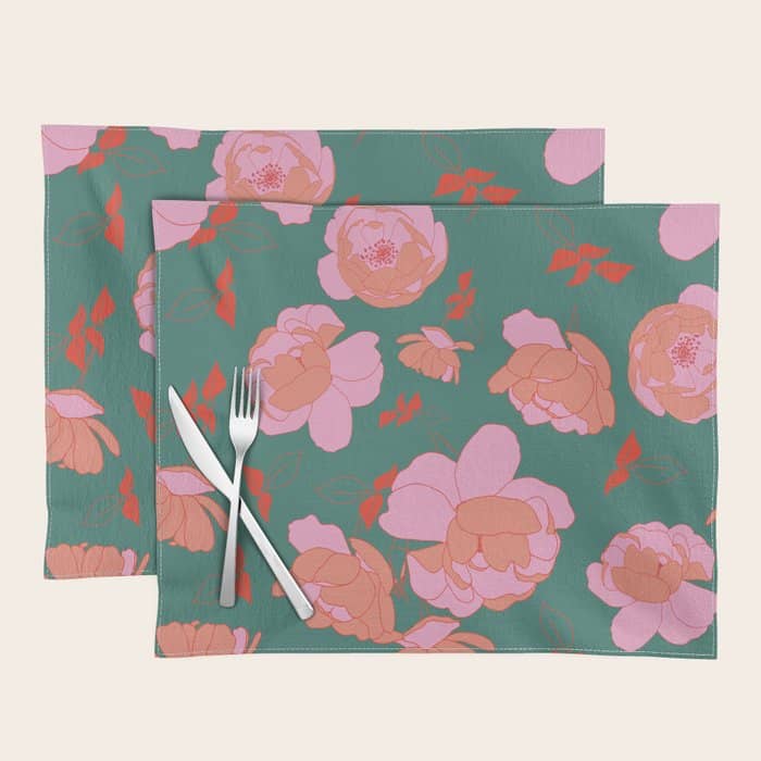 English Roses In Pink And Green Placemat