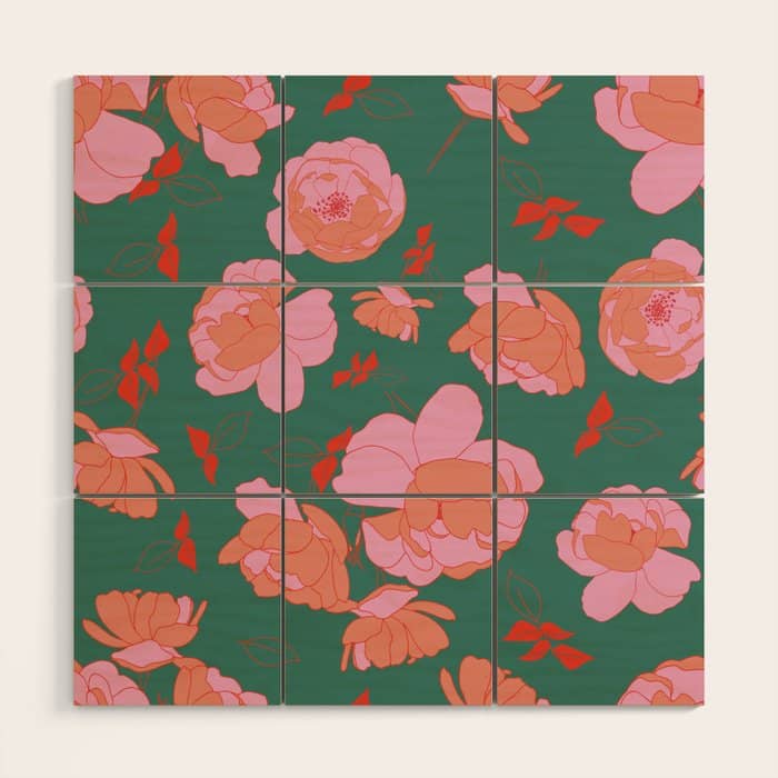 English Roses In Pink And Green Wood Wall Art