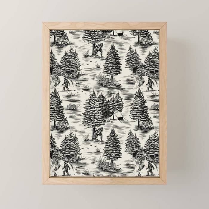Bigfoot / Sasquatch Toile De Jouy In Black Mini Art Print