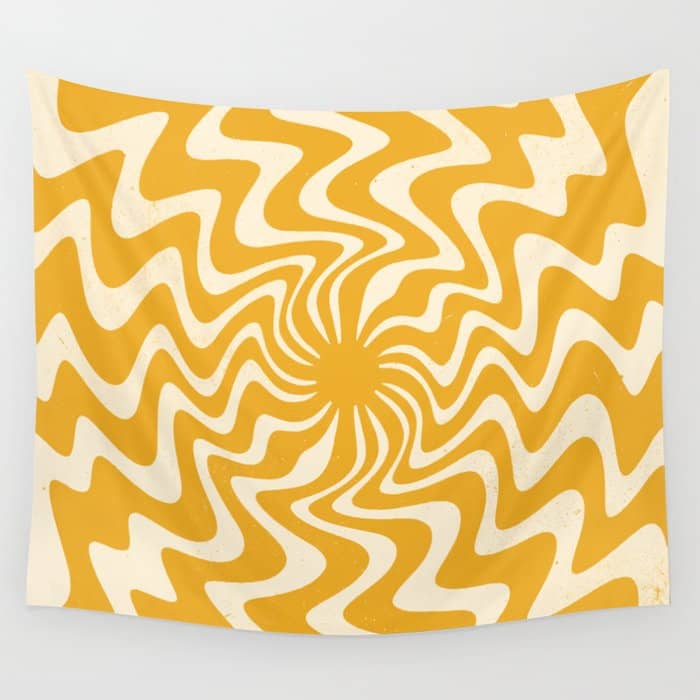 Retro 70s Swirl Spiral Banana Yellow Groovie  Wall Tapestry