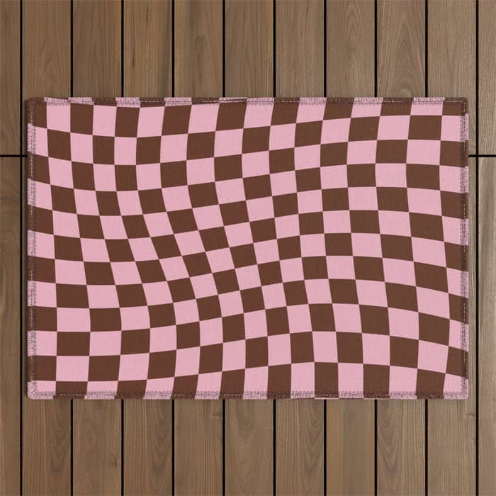 Retro Brown And Pink Checkerboard Outdoor Rug