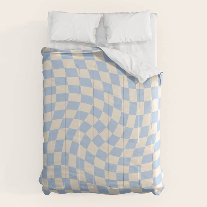 Check - Baby Blue Twist Checkerboard Print Comforter