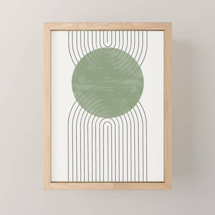 Mid Century Green Moon Shape  Mini Art Print
