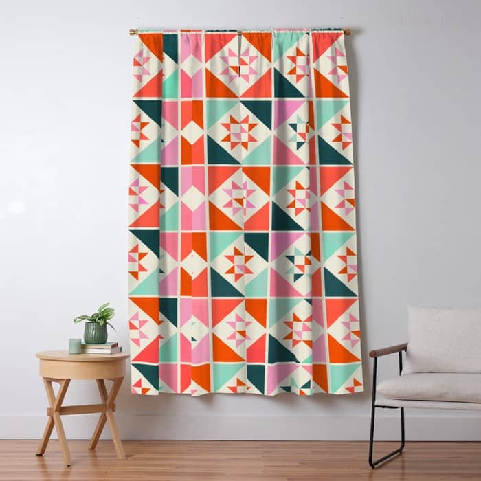 Festive Quilt Pattern In Pink, Red And Green Window Curtain