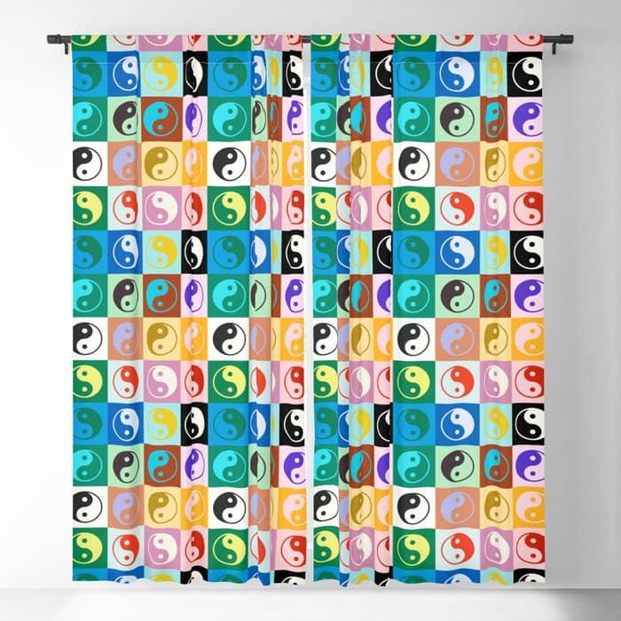 Checkered Yin Yang Pattern (Color Block Version) Window Curtain