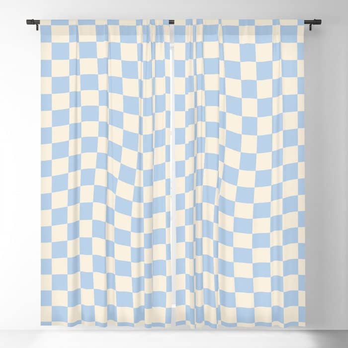 Check - Baby Blue Twist Checkerboard Print Window Curtain