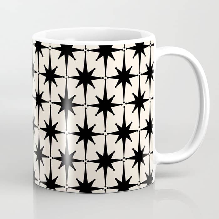 Midcentury Modern Atomic Age Starburst Pattern In Black And Almond Cream Coffee Mug