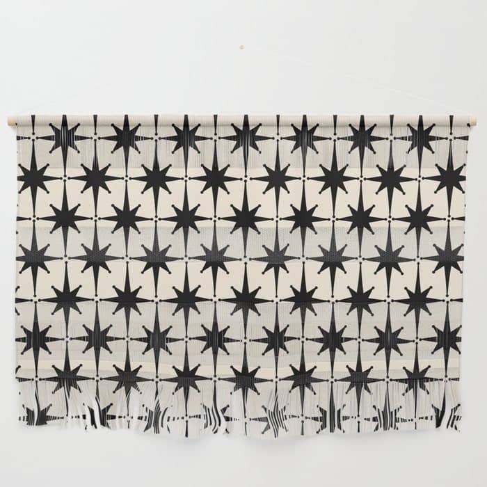 Midcentury Modern Atomic Age Starburst Pattern In Black And Almond Cream Wall Hanging