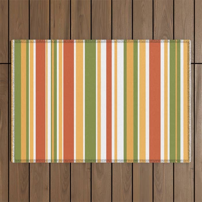 Retro Stripes - Mid Century Modern 50s 60s 70s Pattern In Green, Orange, Yellow, And White Outdoor Rug