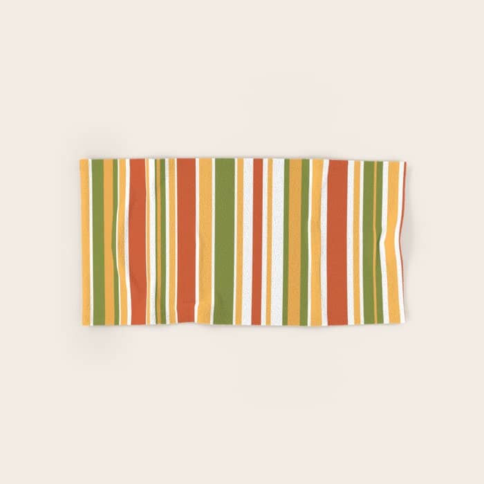 Retro Stripes - Mid Century Modern 50s 60s 70s Pattern In Green, Orange, Yellow, And White Bath Towel