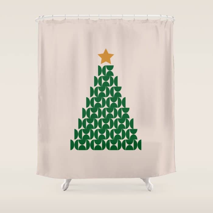Winter Market | 05 - Festive Christmas Tree Green And Neutral Modern Holiday Shower Curtain