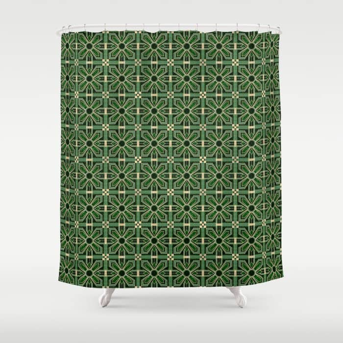 Art Deco Floral Tiles In Emerald Green And Faux Gold Shower Curtain
