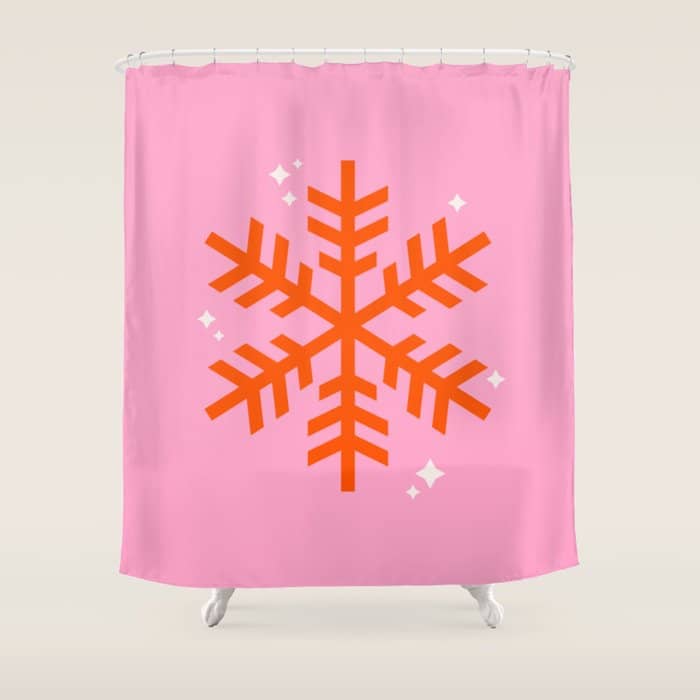 Christmas Print Snowflake Pink And Orange Holiday Decorations Festive Modern Decor Shower Curtain
