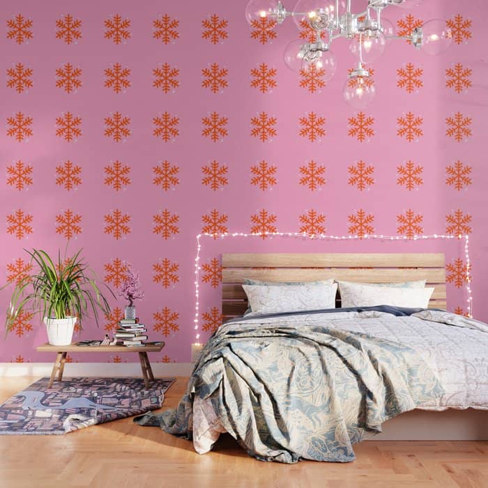 Christmas Print Snowflake Pink And Orange Holiday Decorations Festive Modern Decor Wallpaper