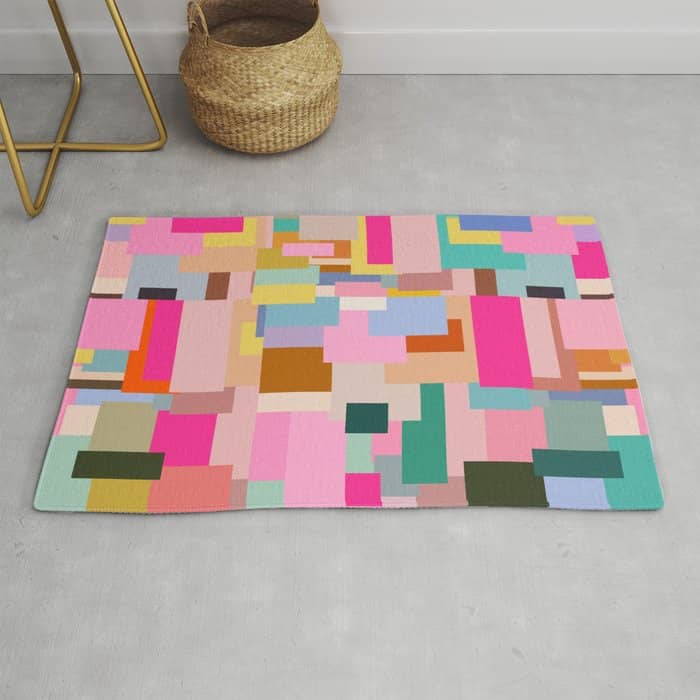 Color Block Print Mid Century Modern Decor Pink Aesthetic Retro Wall Art Geometric Pattern Abstract Rug