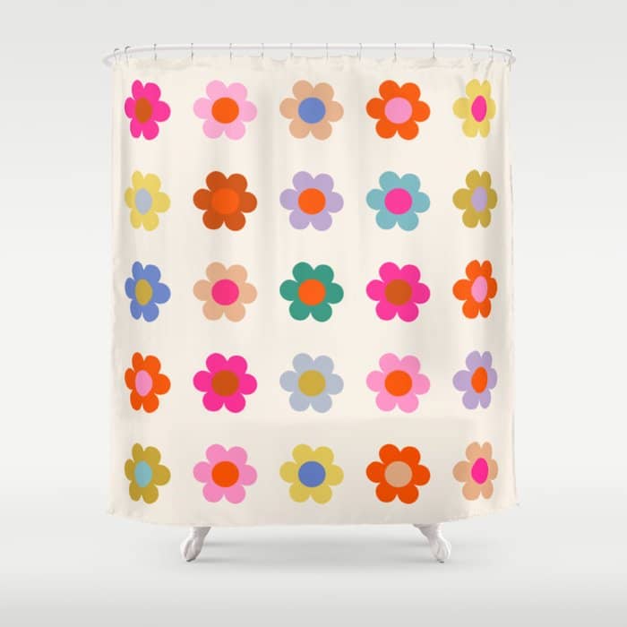 Retro Floral Colorful Print Preppy Aesthetic Decor Abstract Flowers Shower Curtain