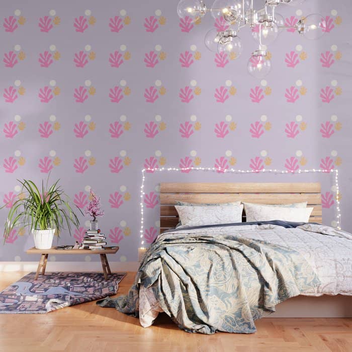 Lavender Abstract Leaves Modern Minimalistic Vintage Cut Outs Wallpaper