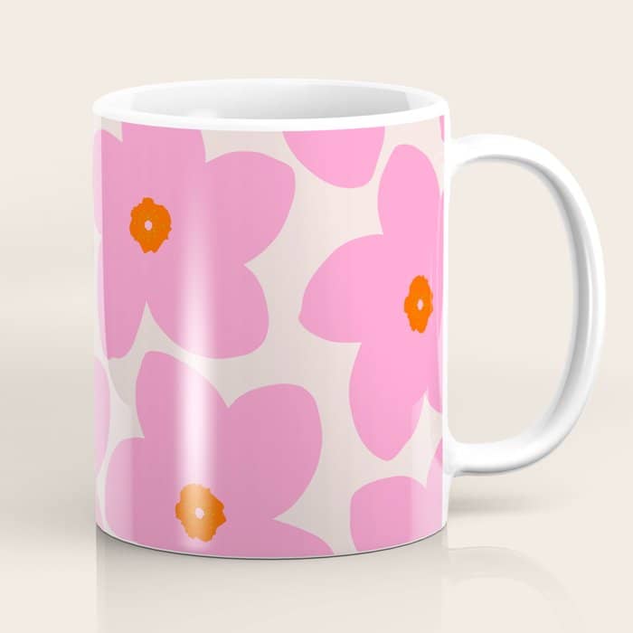 Abstract Retro Flower Pink Orange And Neutral Print Preppy Modern Floral Coffee Mug