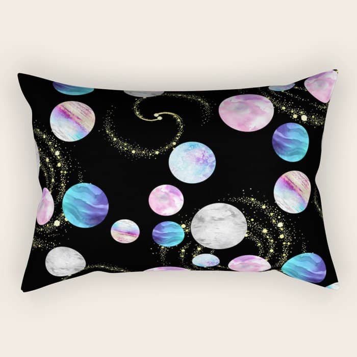 Outer Space: Planets, Galaxies, And Stars (Watercolor And Gold) Pattern Rectangular Pillow